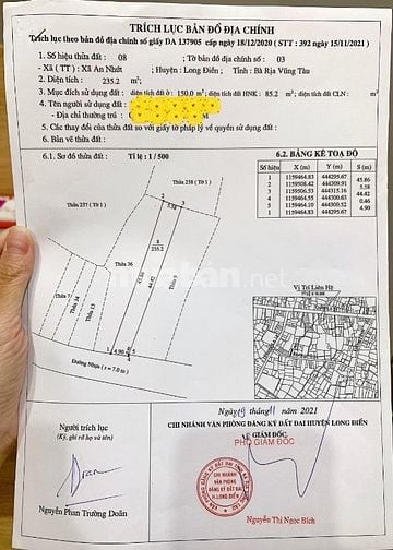 Bán 235,2 m đất hai mặt tiền đường nhựa khu dân cư 