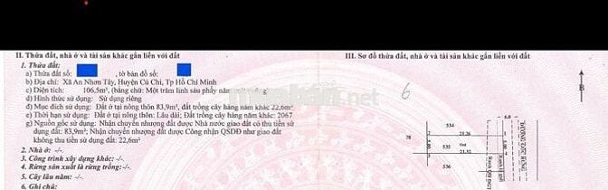 Đất chính chủ, có sổ, 106,5m2 (thổ cư: 83,9m2)