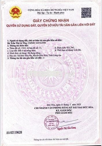 1000m2 đất thổ cư Đức Hoà Hạ Long An