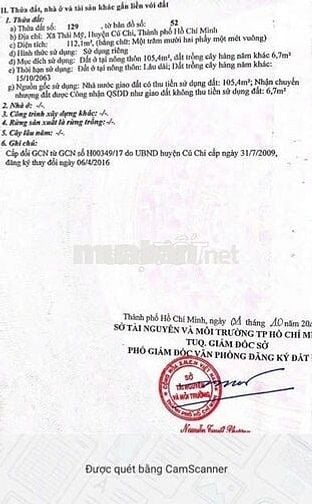 Đất 1/Cây Trôm Mỹ Khánh - full thổ cư - nở hậu - Thái Mỹ. Giá 1 tỷ 550