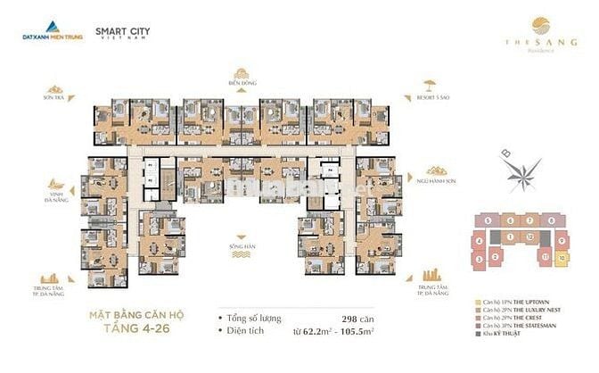 *** căn 1PN The Sang tầng 15 giá rẻ DT đến 62,5m2 sát biển Mỹ Khê