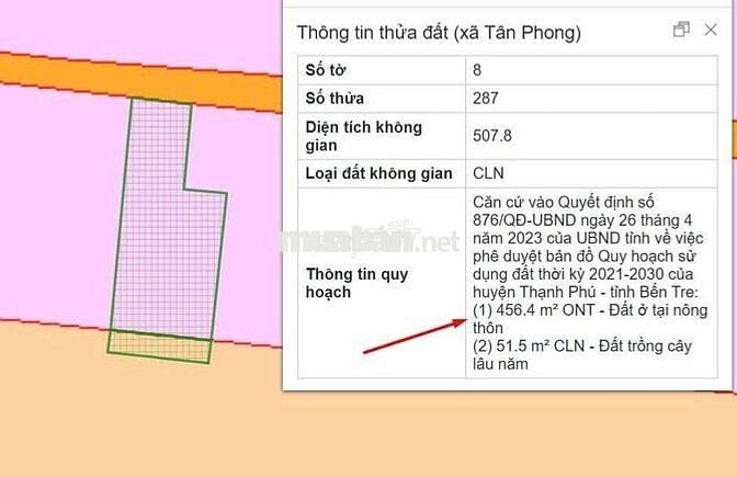 Giá rẻ đất Tân Phong, Thạnh Phú, Bến Tre 507m2. giá 350 triệu HH 3%