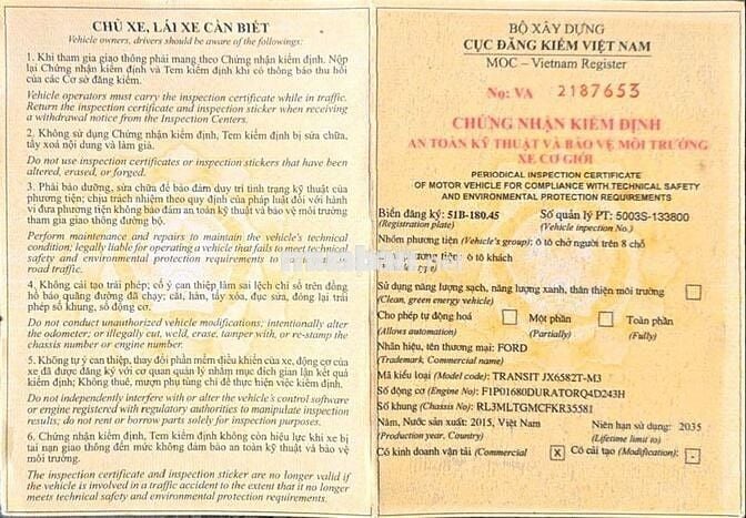 TRANSIT 2015 KO DỊCH VỤ 230.000KM BẢO HÀNH 1 NĂM