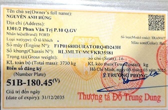 TRANSIT 2015 KO DỊCH VỤ 230.000KM BẢO HÀNH 1 NĂM