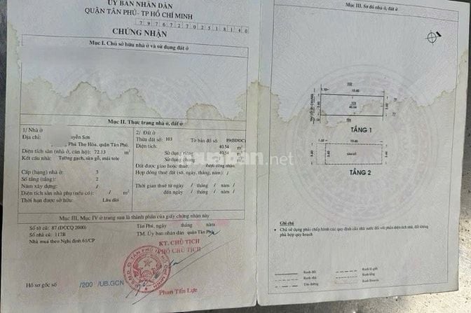 💥Nguyễn Sơn Phú Thọ Hoà 43m2 chủ mới gửi