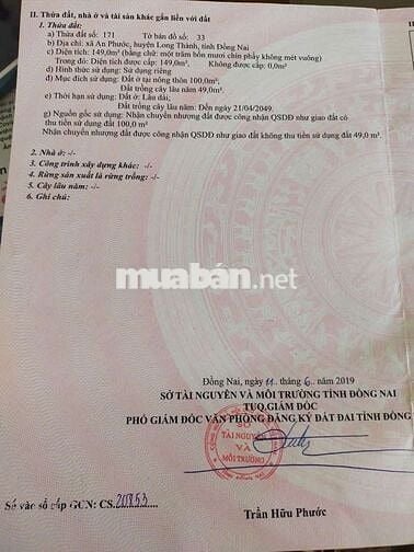 * Đất thổ cư sát QL51 tôi cần bán, đường xe hơi