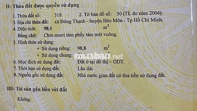 Bán đất tại Nguyễn Thị Đẹt, Đông Thạnh, Hóc Môn, TPHCM