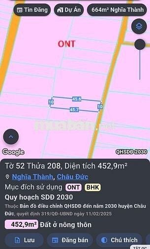 CẦN BÁN ĐẤT GIÁ ĐẦU TƯ GẦN KHU CÔNG NGHIỆP CHÂU ĐỨC TPHCM
