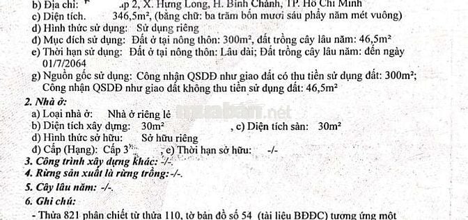 346M Đất ở Nông Thôn - Hưng Long-BC- 15x23-1.55Ty- Tặng Nhà C4
