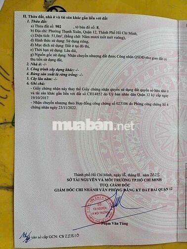 Bán đất 51m2 đường thông xe tải phường Thạnh Xuân