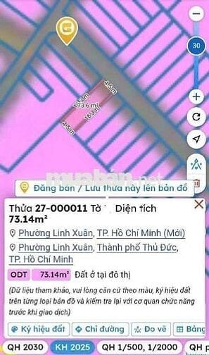 BÁN LÔ ĐẤT HIẾM HXT _DT :73 M²_Gía Chỉ 5.TỶ NHỈNH _ ĐG SỐ 9  LINH TÂY