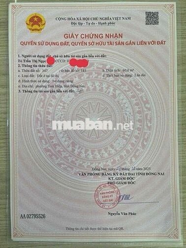EM cần bán Lô đất sổ riêng thổ cư full - hẻm xe hơi 7c