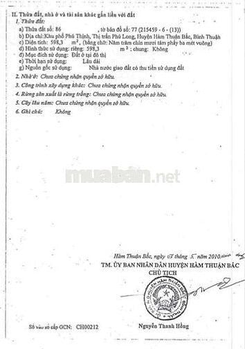 Bán đất full thổ cư, 598m2 tại Phú Long, Hàm Thuận Bắc