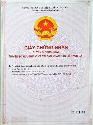 Đất ở đô thị 88 m2 đường Nguyễn Thị Thử, xã Xuân Thới Sơn, TPHCM
