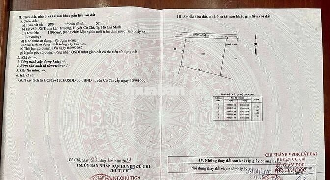 Đất vườn 1197m2 xã Trung Lập Thượng, Củ Chi, sổ riêng, giá 1,2 tỷ