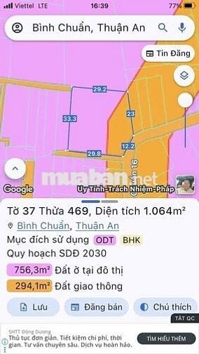 Đất sổ đỏ, mặt tiền đường , diện tích 1064m, thổ cư 445m, Bình chuan16