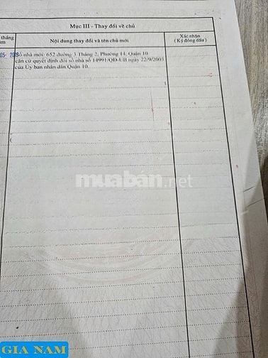 BÁN NHÀ 2 MẶT TIỀN TRƯỚC VÀ SAU : 652 ĐƯỜNG 3/2 - P. 14 - Q. 10 - HCM