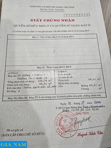 BÁN NHÀ 2 MẶT TIỀN TRƯỚC VÀ SAU : 652 ĐƯỜNG 3/2 - P. 14 - Q. 10 - HCM