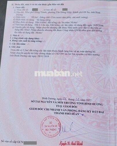 Đất ngay đường Lê Hồng Phong phường Tân Đông Hiệp Tp Dĩ An