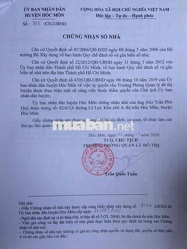 Chính chủ bán đất thổ cư gần chợ Hốc Môn