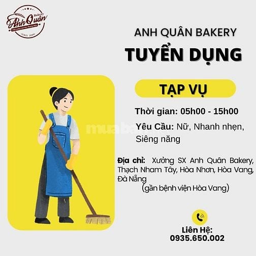 ANH QUÂN BAKERY tuyển Tạp vụ - Vệ sinh