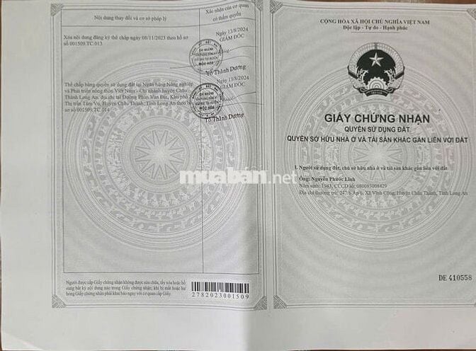 BÁN ĐẤT MẶT TIỀN QL 62, XÃ TÂN LẬP, MỘC HÓA, LONG AN. SỔ ĐỎ CHÍNH CHỦ