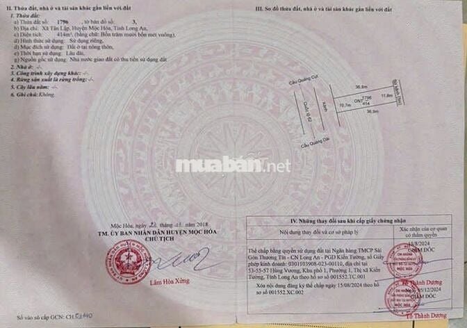 BÁN LÔ ĐẤT MẶT TIỀN QL62 ĐẸP TẠI TÂN LẬP- MỘC HÓA- LONG AN