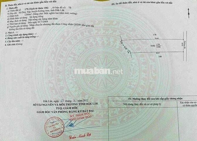 CHÍNH CHỦ, BÁN LÔ ĐẤT: 60 x 70m (TỔNG CỘNG: 4.500m2, ĐÃ CẮT RA 4 SỔ).