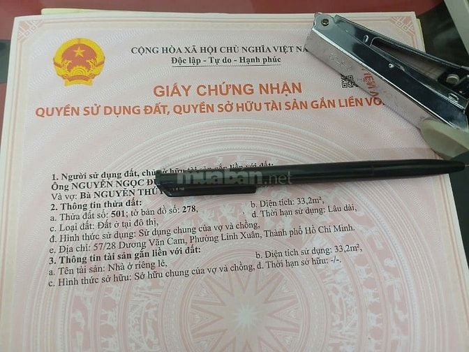Bán nhà hẻm ba gác 57/28 Dương Văn Cam , 35m2 , hướng Đông, nở hậu