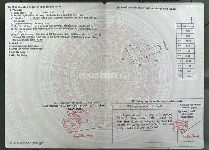 Bán đất mặt tiền Nam Sông Hậu 6triệu500/m2