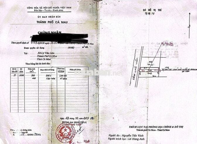 ĐẤT SỔ ĐỎ 360M2 CÓ THỔ CƯ, KÊNH CHÍN VIÊN, LÝ VĂN LÂM, CÀ MAU