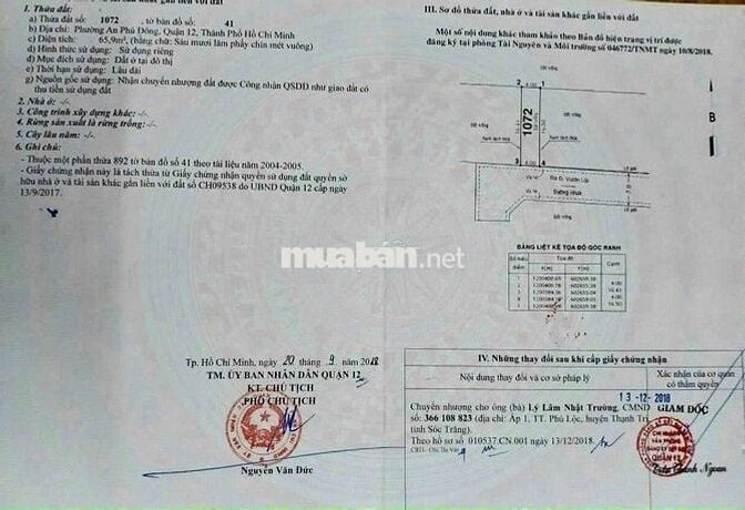 Bán đất an phú đông vườn lài quận 12