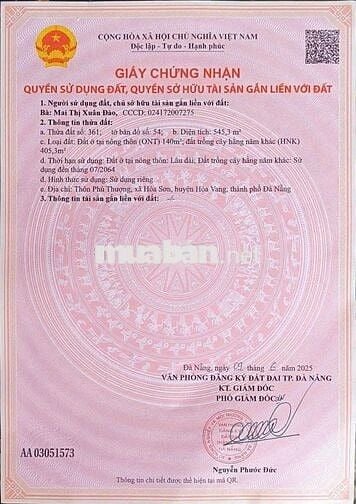 Cần bán lô đất vườn mặt tiền 45m làm biệt thự nhà vườn Hoà Sơn"