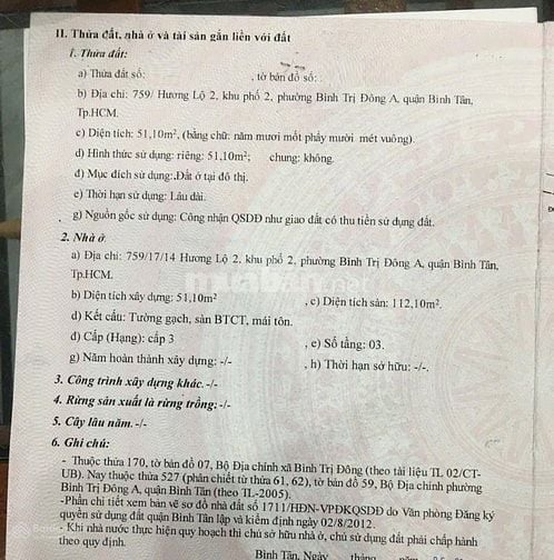 Bán nhà mới hẻm xe hơi 759 Hương Lộ 2, DT 4 x 13m, 2.5 tấm, 5.3 tỷ.