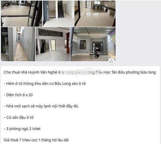 CHO THUÊ NHÀ PHƯỜNG BỬU LONG GIÁ 7 TRIỆU