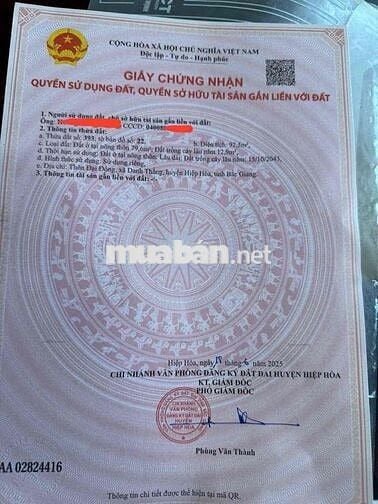 Bán Đất trục liên xã danh thắng hiệp hoà bắc ninh