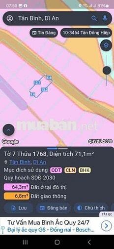 bán lô đất đường nhựa thông , gần đường Nguyễn Thị Tươi dĩ an