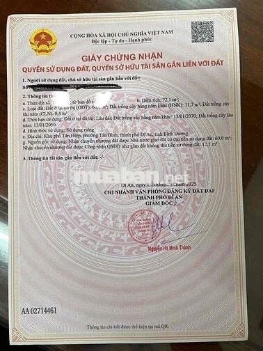 bán lô đất đường nhựa thông , gần đường Nguyễn Thị Tươi dĩ an