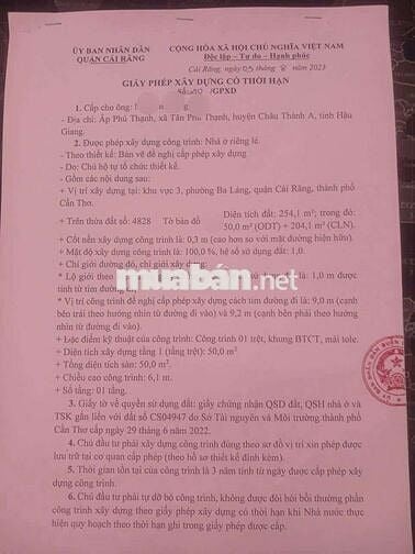 BÁN NHÀ ĐẤT VIEW SÔNG 254,1M² GẦN CẦU BA LÁNG QL61C, CÁI RĂNG, CẦN THƠ