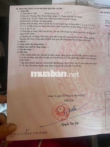 Lô đất 2 mặt tiền trước sau công nhận 50m2 Tân Chánh Hiệp q12