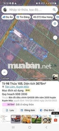 BÁN ĐẤT ĐẸP TÂN LÂM – XUYÊN MỘC, BRVT GẦN HỒ SÔNG RÁY