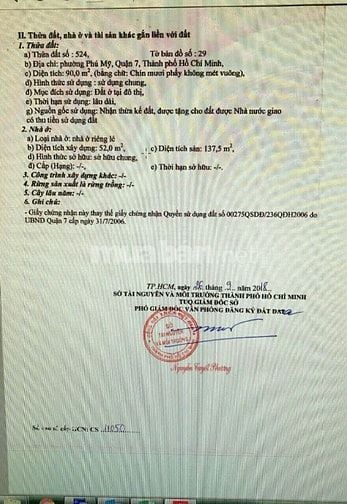 Bán nhà mặt tiển đường số Phú Mỹ Phạm Hữu Lầu Q7 5x18m 3 lầu, 12,1 tỷ