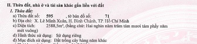 Bán đất vườn tại xã Lê Minh Xuân (Bình Lợi mới), Bình Chánh, TPHCM