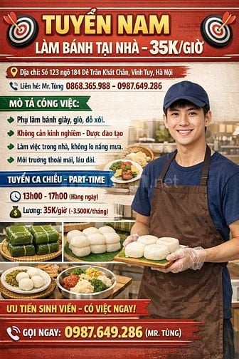 tuyển người làm partime ca chiều tại trần khát chân lương cao