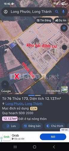 Bán 1,217ha (12,127m2) đường nhự 8m cách ngã 3 Bầu Cạn + QL51,1km, Lon