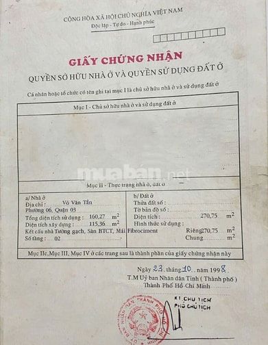 Bán biệt thự mặt tiền Võ Văn Tần, Quận 3, 270,5m² đất, hẻm ô tô