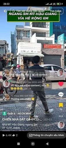 Mặt tiền Hậu Giang 5x19 vỉa hè 6m đông đúc