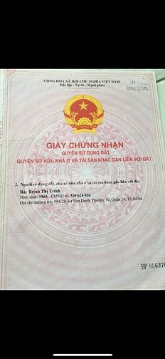 Bán nhà hẻm 594/2R Sư Vạn Hạnh, P. Vườn Lài, TP HCM