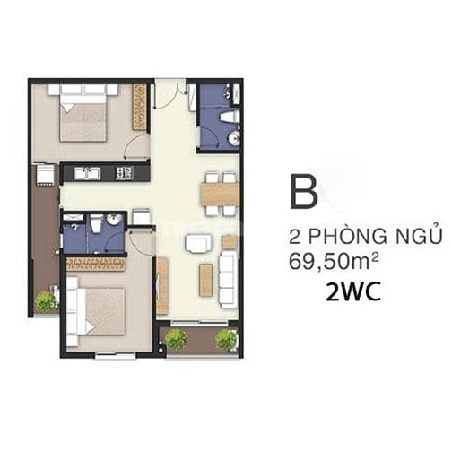Bán căn hộ 69m2 view hồ bơi, 2PN, 2WC full nội thất cao cấp - 510 KDV