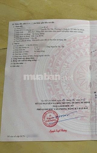 TẦNG TRỆT - CHUNG CƯ NGUYỄN THỊ TẦN P2 Q8 73,5M2 SHR CẠNH CHỢ RẠCH ÔNG